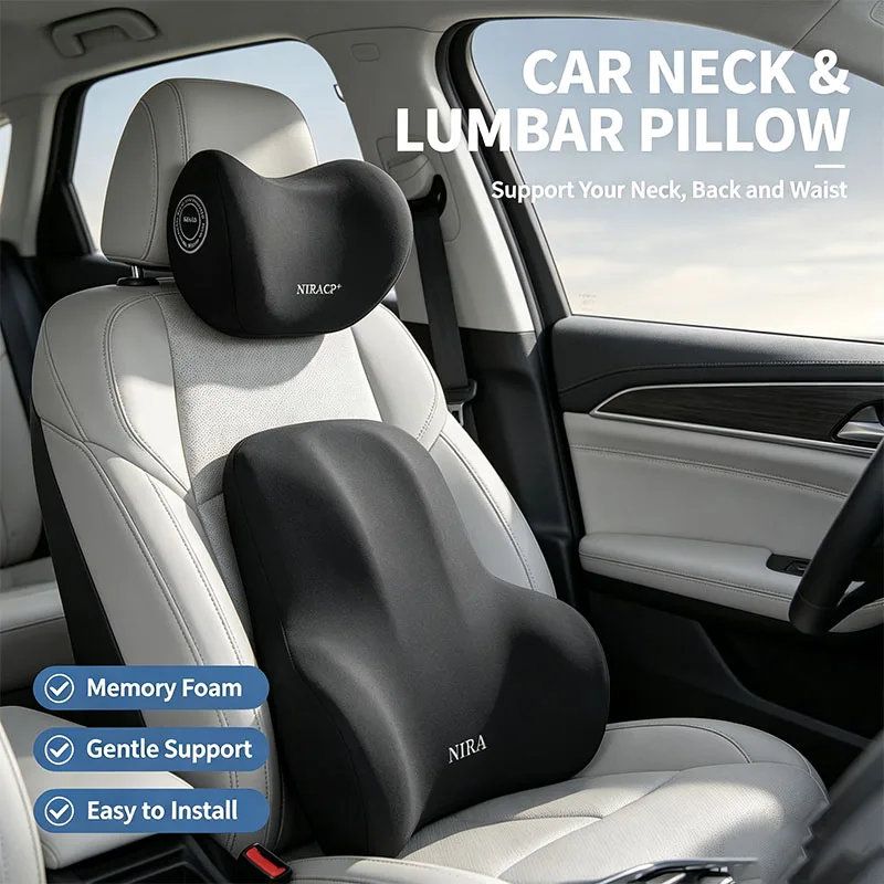 Memory Foam Car Neck Pillow Lumbar Support - Bantal Leher Mobil Busa Memori Baru