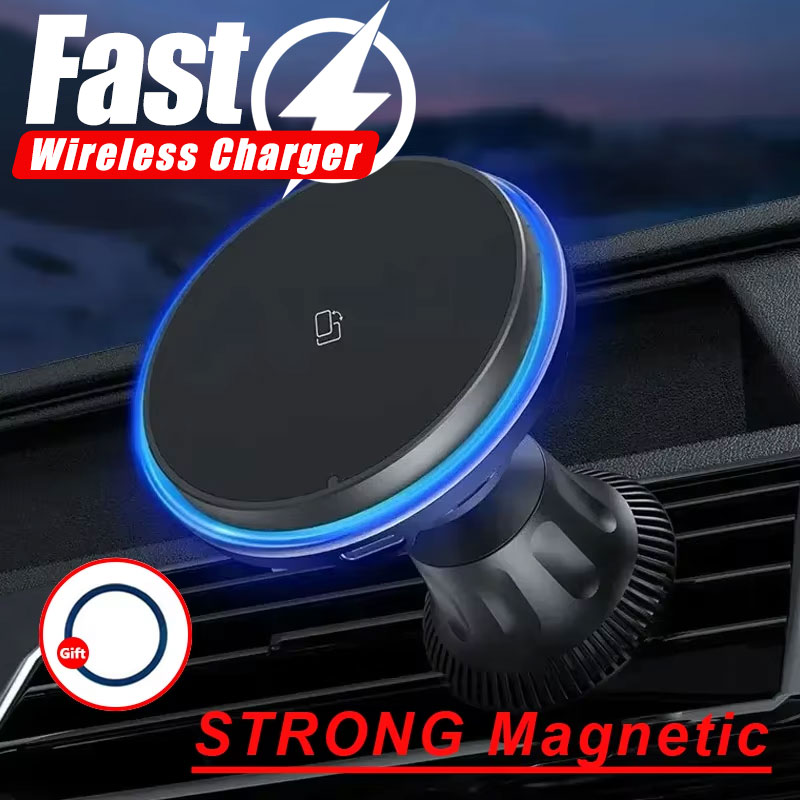 Wireless Car Charger Mount Fast Charging - Pengisi Daya Nirkabel Mobil Magnetik LED/RGB