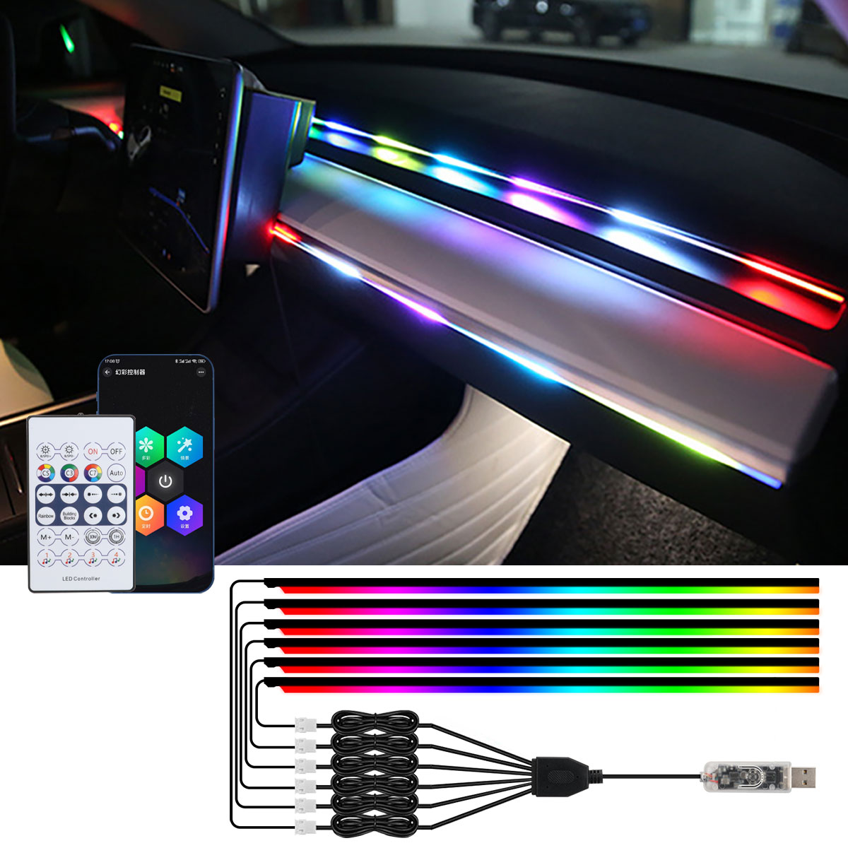 Led Ambient Interior Car Lights App Control - Lampu setrip Interior mobil Led 6/10