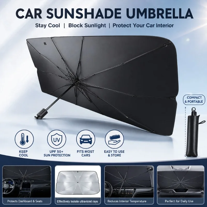Car Sunshade Windshield Umbrella Foldable - Payung Penutup Kaca Depan Mobil, Pelindung