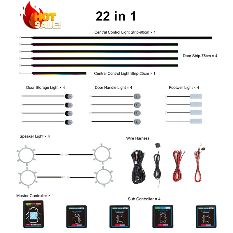 22 in 1 Lampu Interior Mobil R - Led Ambient Interior Car Lights App Control ulasan dan harga