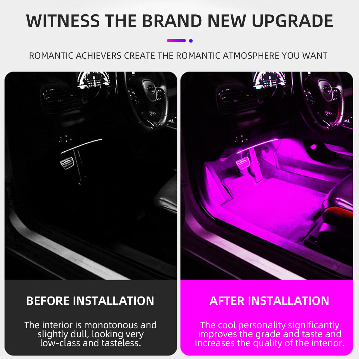 2/4in1 Neon 12/18 LED Lampu In - Led Ambient Interior Car Lights App Control ulasan dan harga