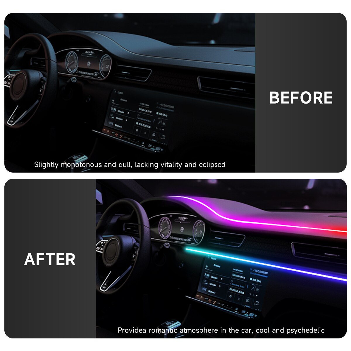 Lampu LED mobil USB 64 warna,  - Led Ambient Interior Car Lights App Control ulasan dan harga