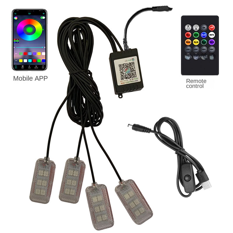 Lampu kaki Interior mobil LED, - Led Ambient Interior Car Lights App Control ulasan dan harga