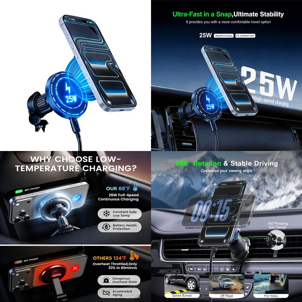 Pengisi Daya Mobil Nirkabel Ma - Magnetic Phone Holder For Car Vent ulasan dan harga
